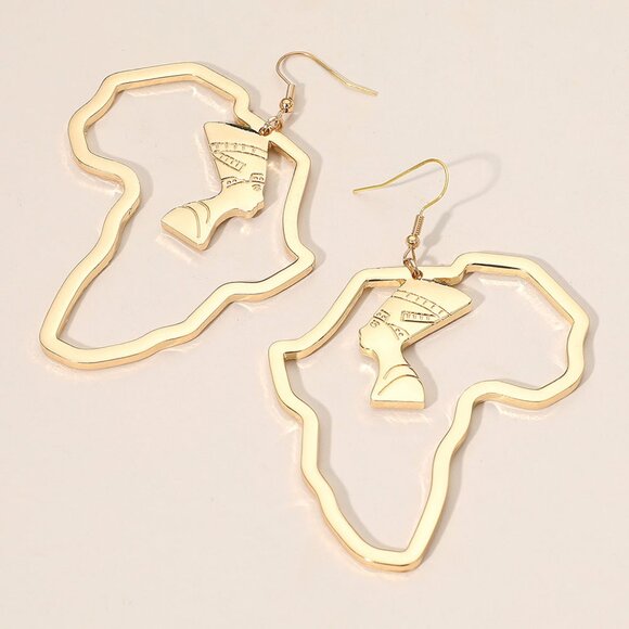 Oversized Africa Map Queen Silhouette Drop Dangle Earrings - Picture 2 of 4